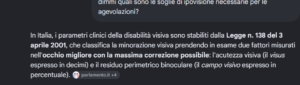 screenshot su risposta di gemini su livelli di ipovisione livelli di ipovisione secondo Gemini